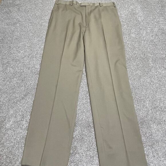 Zanella Italian Mens Dress Trousers 38 Wool Beige Pleated Formal Business Pants - Picture 2 of 12